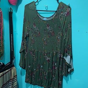 Bell sleeve olive floral Tunic